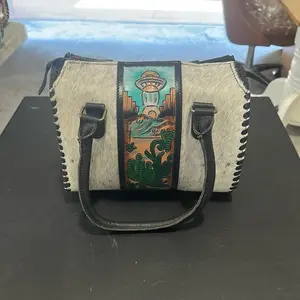 MEDIUM ALIEN DESIGN Western Speedy Bag (Black) with Real Leather for Women
