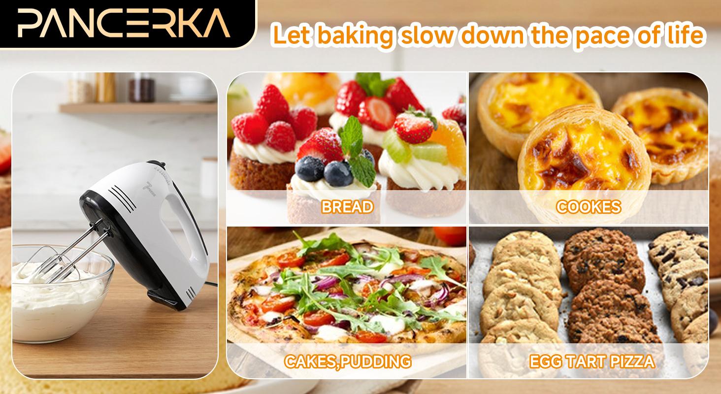 Hand Mixer, 7-Speed Electric Kitchen Mixer with 5 Stainless Steel Attachments, Electric Whisk for Kitchen Baking, Snap-On Storage Case