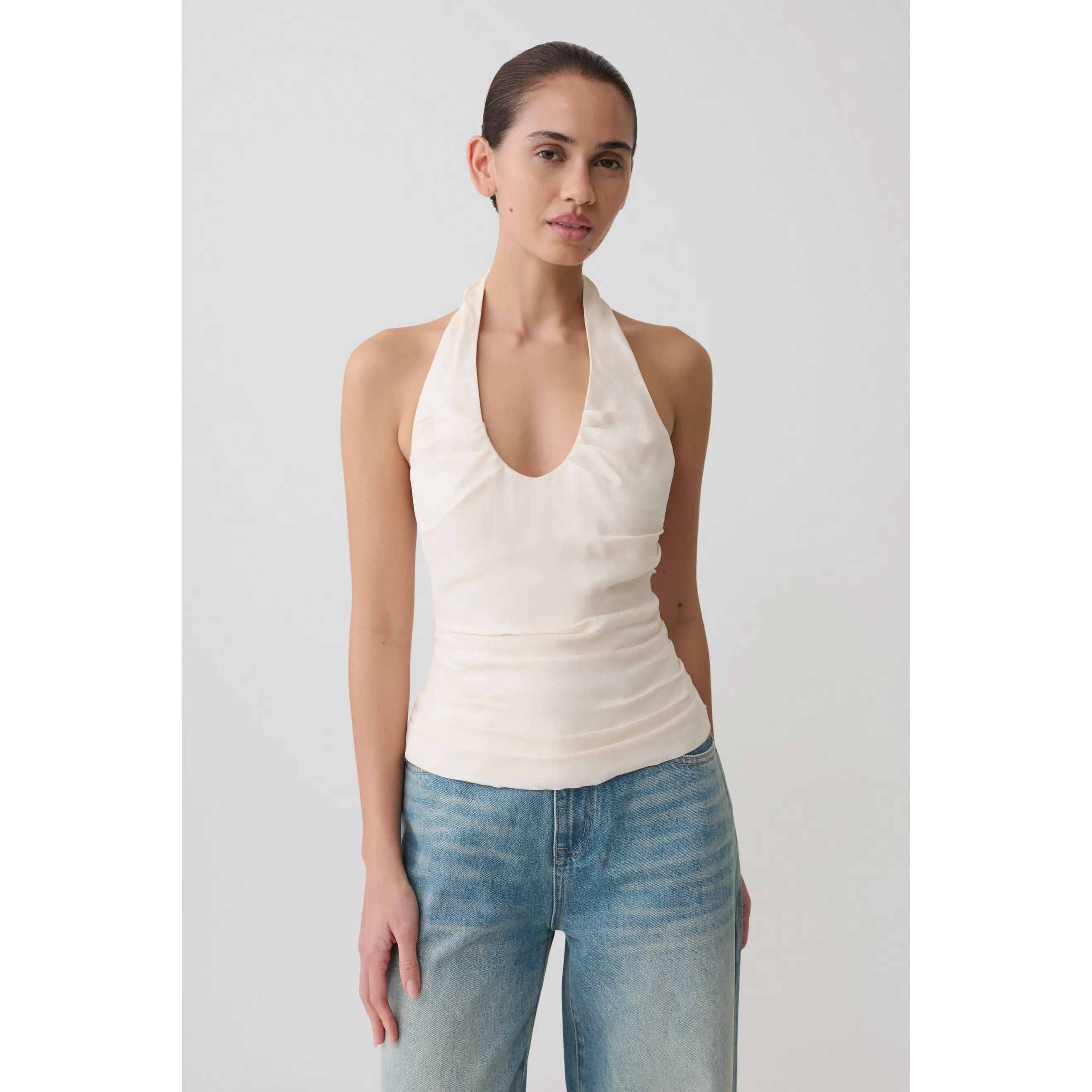 Daniela Ruched Halter Top - Ivory
