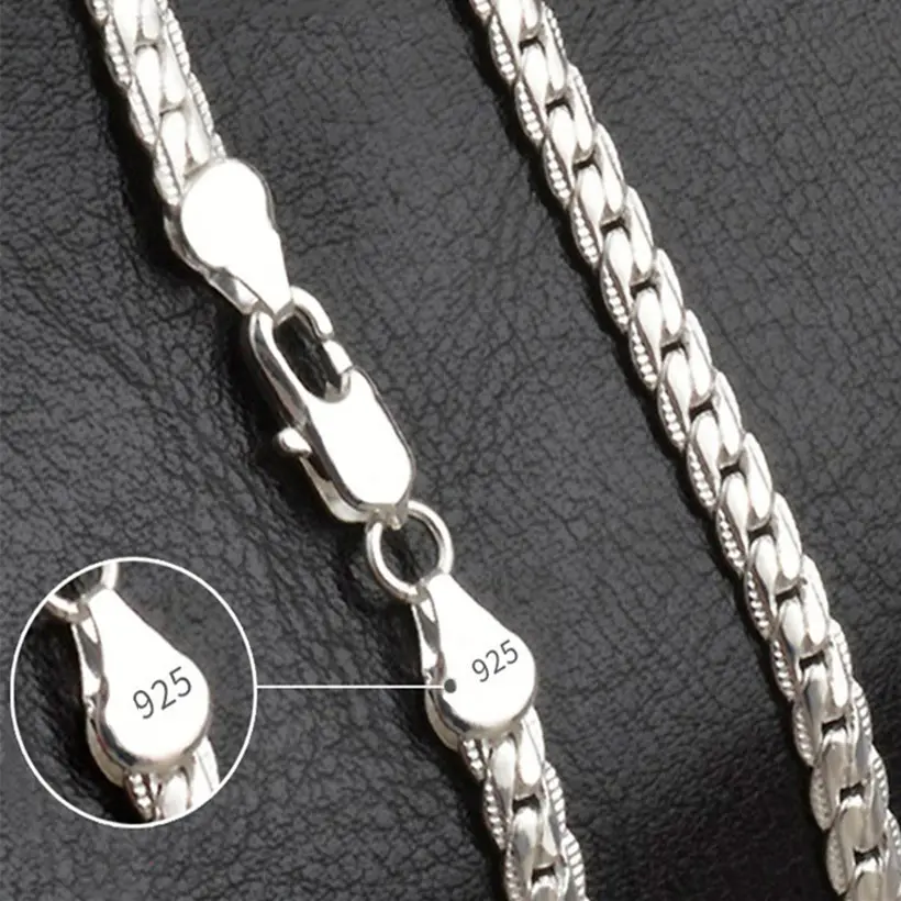 Unisex Vintage 5mm Flat Chain Necklace, 925 Sterling Silver-Plated Non-Tarnish Waterproof Jewelry, Silver Metal Chain, Smooth Metal Design, Non Tarnish Necklace, Silver Metal Chain Necklaces
