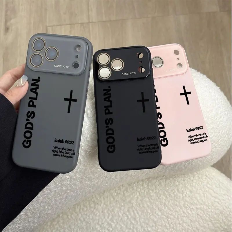 God's Plan Dopamine Ins Style Solid Color Phone Case with Ultra Skin friendly Touch, All Inclusive Lens Phone Case Suitable for Apple 17 Pro Max Plus Air/16/15/14/13/12/11