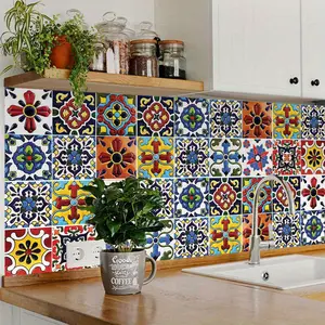 22pcs Of 4x4 inches Back splash stickers Home Decoration DIY Waterproof And Self Adhesive (Blue And Yellow) Changes Your Living Room, Kitchen, And Bathroom