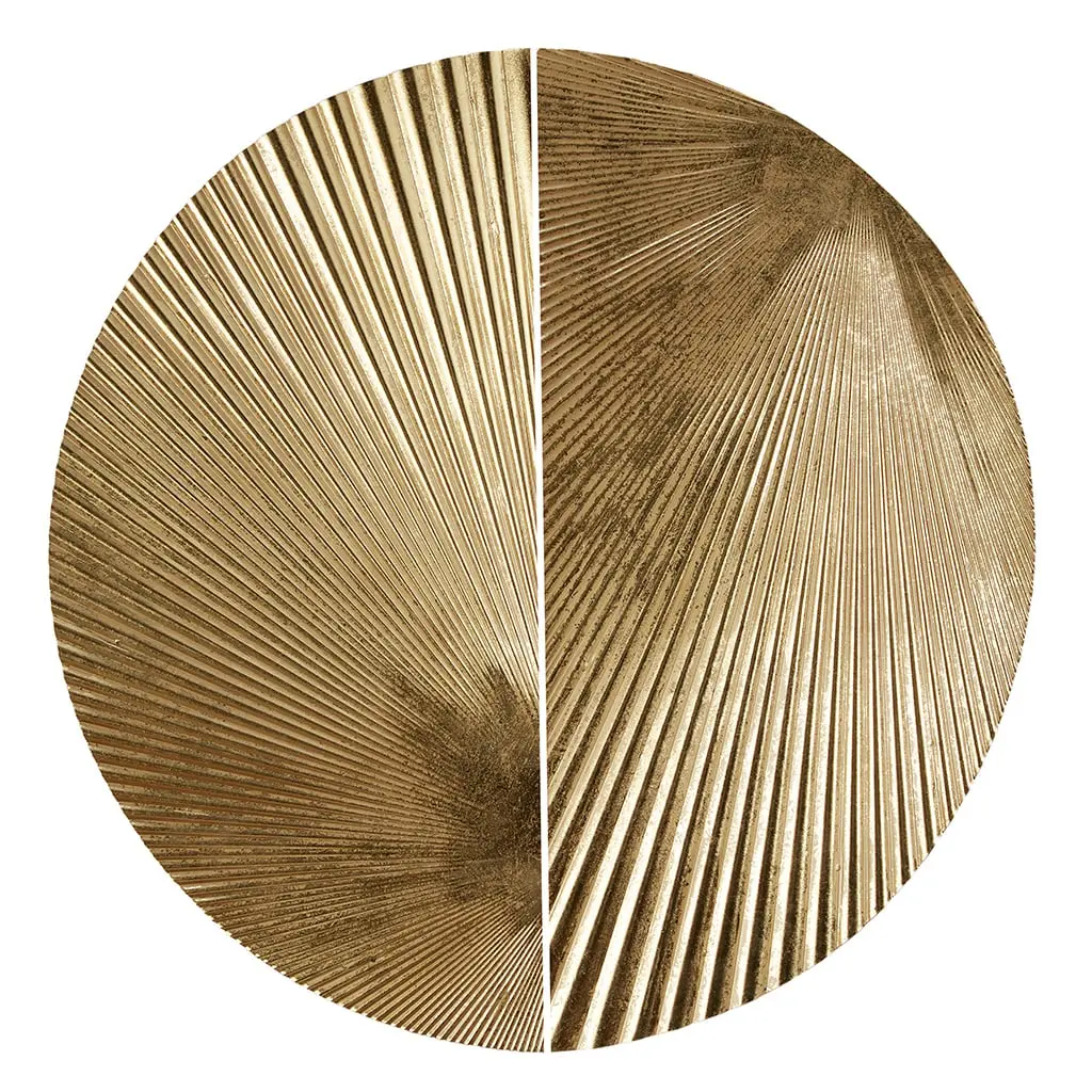 2-Piece Gold Accent Half-Moon Wall Art Decoration Set, 13.75x27.5x0.5in Artistic Metallic Decor with Leaf & Circle Details, Minimalist Hanging 360 Stand, Dramatic Wall Arts for Home Decor