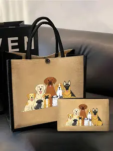 Women's Large Capacity Dog Theme Handbag, Simple Fashion Multifunctional Shoulder Bag, Foldable Makeup Bag, Office Travel Outdoor Gift