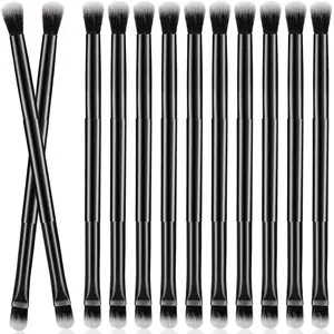12 Pcs Eyeshadow Smudge Brush 2 in 1 Eyeshadow Double Ended Concealer Brush Under Eye Small Soft Firm Pointed Foundation Makeup Applicator for Blending Liner(Black)