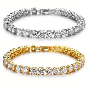 Stylish neutral gold and silver full-water diamond bracelet set round design diamond jewelry accessories perfect for festival gifts