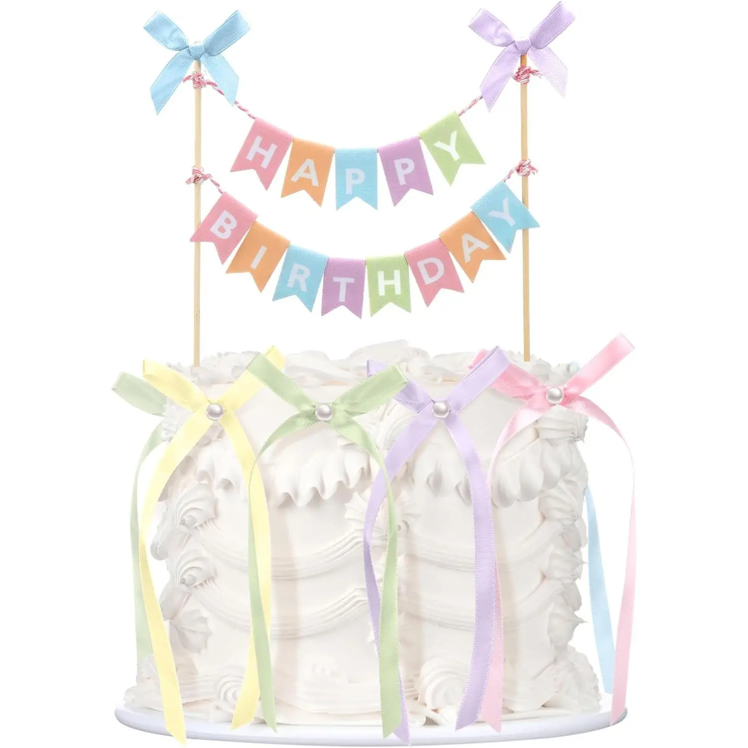 11 Pcs Pastel Bow Happy Birthday Cake Toppers Cake Decoration