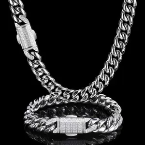 12mm Hip Hop Stainless Steel Jewelry Homme Cadena  Luxury Miami Cuban Link Chain Men Rapper Rock Necklace gldmen'schain