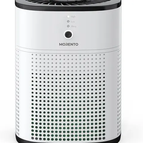 MORENTO MR1800 Air Purifier - 9*9*12 Inch Compact 3-Stage Filtration, 360° Intake Adjustable Portable Cleaner, 22dB Quiet, Timer, Cleans Wildfire Smoke/Pet Dander, Anti-Allergic Dust Mite Allergy Relief, Ideal for Bedroom/Office, Birthday Gift