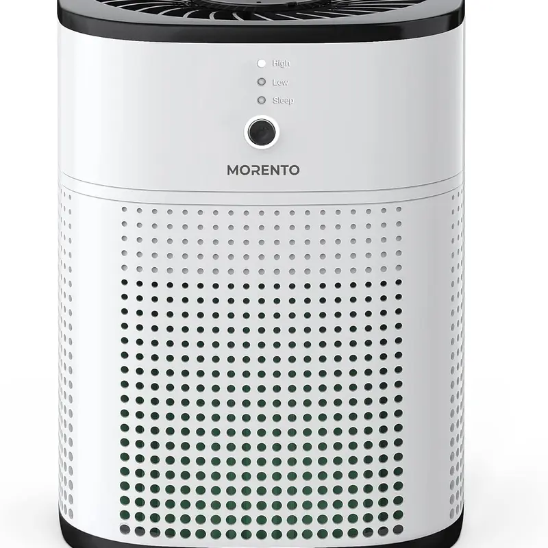 MORENTO MR1800 Air Purifier - 9*9*12 Inch Compact 3-Stage Filtration, 360° Intake Adjustable Portable Cleaner, 22dB Quiet, Timer, Cleans Wildfire Smoke/Pet Dander, Anti-Allergic Dust Mite Allergy Relief, Ideal for Bedroom/Office, Birthday Gift