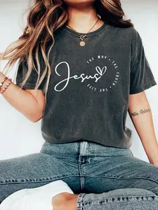 Christian Jesus "The Way The Truth The Life" Vintage Fitted Knit T-Shirt for Women - Casual Religious Graphic Tee