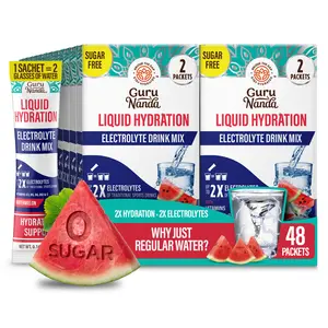 GuruNanda Hydramate Hydration Electrolyte Drink Mix, Watermelon - Sugar-Free - 48 Count