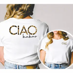 Ciao Kakao T-Shirt, Double Sided Leopard Print Graphic Tee, Italian Casual Shirt