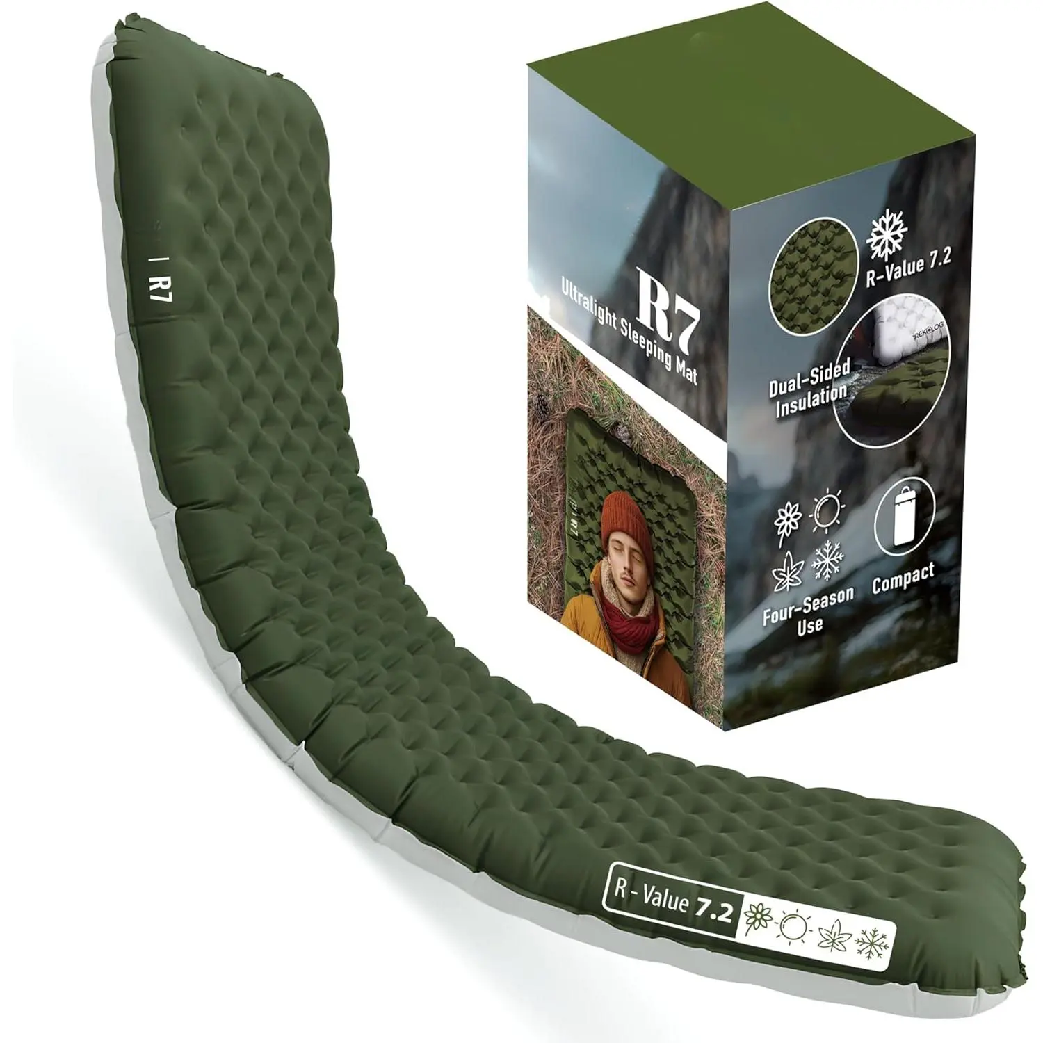 Camping Sleeping Pad - Ultra-Lightweight, 4" Thick, R-Value 7.2 Warm Foldable Mat - High Weight Capacity, Wear-Resistant, Waterproof, Compact - Ideal for Backpacking, Hiking