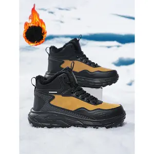 Warm outdoor travel hiking shoes for men, durable winter snow boots, anti-slip sole design, comfortable cold-weather footwear, hiking-style shoes