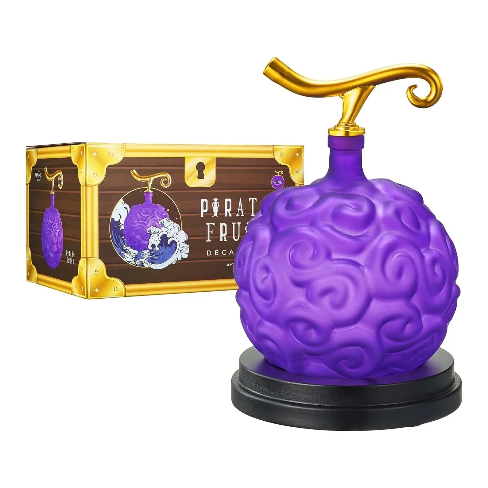 Personalized Devil Fruit Whiskey & Wine Decanter – Engraved Wood Base, Anime Gift for Him, 34 OZ