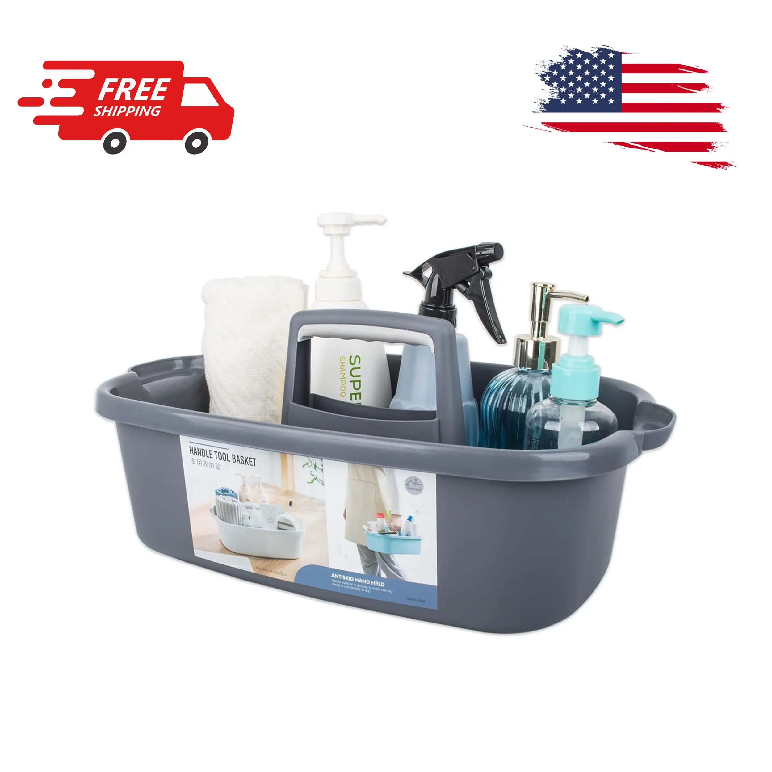 Large Cleaning Supplies Caddy Portable Shower Basket Supply Organizer with Handle Plastic Bucket Tool Storage