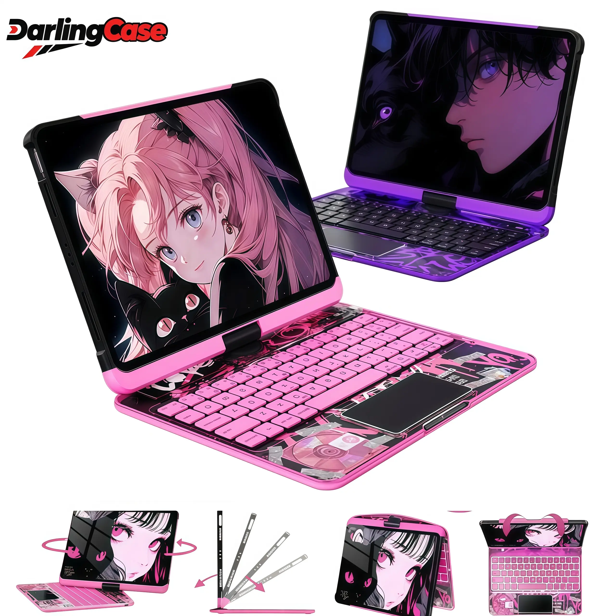 DarlingCase Transparent Pink iPad Keyboard Case Compatible with iPad Mini 7 / iPad Mini 6 - 8.3inch,Touch 360°Rotatable High-strength acrylic, impact-resistant,Backlight &Pencil Holder  Tablet Durable Digital Wireless Magnetic #SummerWins #DealsForYouDays