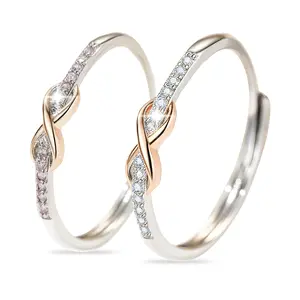 Best Bitches Pink Promise Ring Set White Gold Plated Infinity Adjustable Comfortable Colorfast BFF Friendship Rings