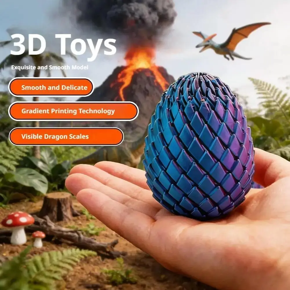 3D Printed Dragon Egg Stress Toy Articulated Stretching Sensory Fidget Toy Deformable Dragon Egg Gift for Kids Adult Fidgets