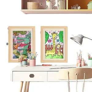 2pcs Log color Art Display Frame, Wooden Clamshell Frame, Front Opening Magnetic Clamshell Art Frame, Suitable For Projects, Painting Paper Storage, Home, Office, School