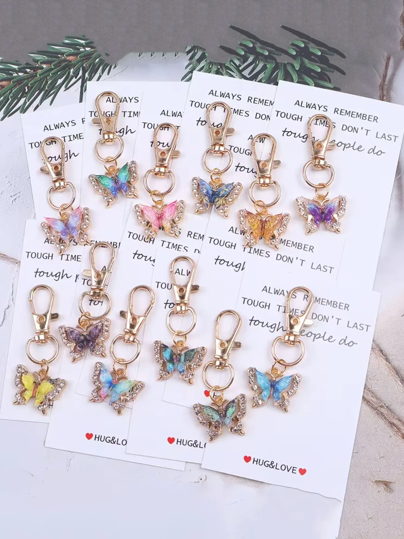 12pcs Gift for Her/Him Hugs and Love Pocket Hug Party Keychain Gift Set - Butterfly Keychain Charms with Encouragement Phrases, Soft Colors，Birthday Gifts, Thank-You Gifts, Graduation Gifts, Key Ring, Keyrings, Key Accessories