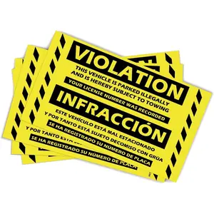 100  Parking Violation Stickers Hard to Remove - No Parking Stickers - Bad Parking Stickers - Super Sticky  Stickers for Towing Parked  8x5 in (Yellow Bilingual, 100)