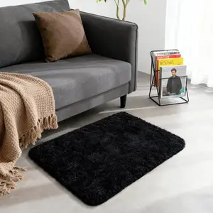 Soft Modern Indoor Shaggy Area Rug for Bedroom Livingroom Dorm Kids Room Home Decorative, Non-Slip Plush Fluffy Furry Fur Rugs Comfy Nursery Accent Floor Carpet 2x3 Feet, Black