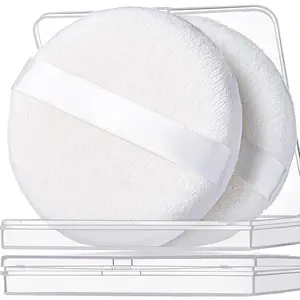 Powder Puffs,  2pcs Powder Puff, 4.13 Inch Powder Puff for Body Powder, Body Powder Puff Large Powder Puff Loose Powder Puffs Soft Velour Body Powder Puff and Container White