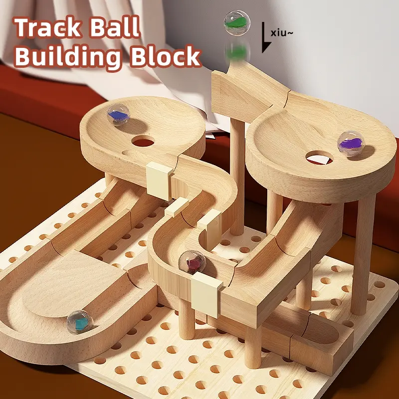 Wooden Marble Run Building Kit Toy, Stem Building Blocks, Creative Building Set, Educational Puzzle Toy for Kids, Stem Learning & Creative Development, Birthday Party Halloween Christmas Gift for Kids Boys Girls