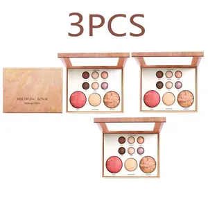 【3pcs】Makeup Palette for Full Face, Eyeshadow Contour Blush Highlighter, Multi-Use Cosmetic Set for All Skin Types Smooth Cosmetic cheek palette eyeshadow palette