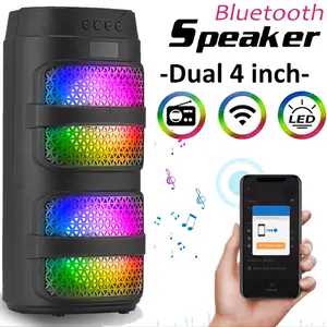 Portable Bluetooth Speaker Dual 4'' Subwoofer Heavy Bass Stereo Sound Party Loud Powerful TF/USB/AUX/TWS
