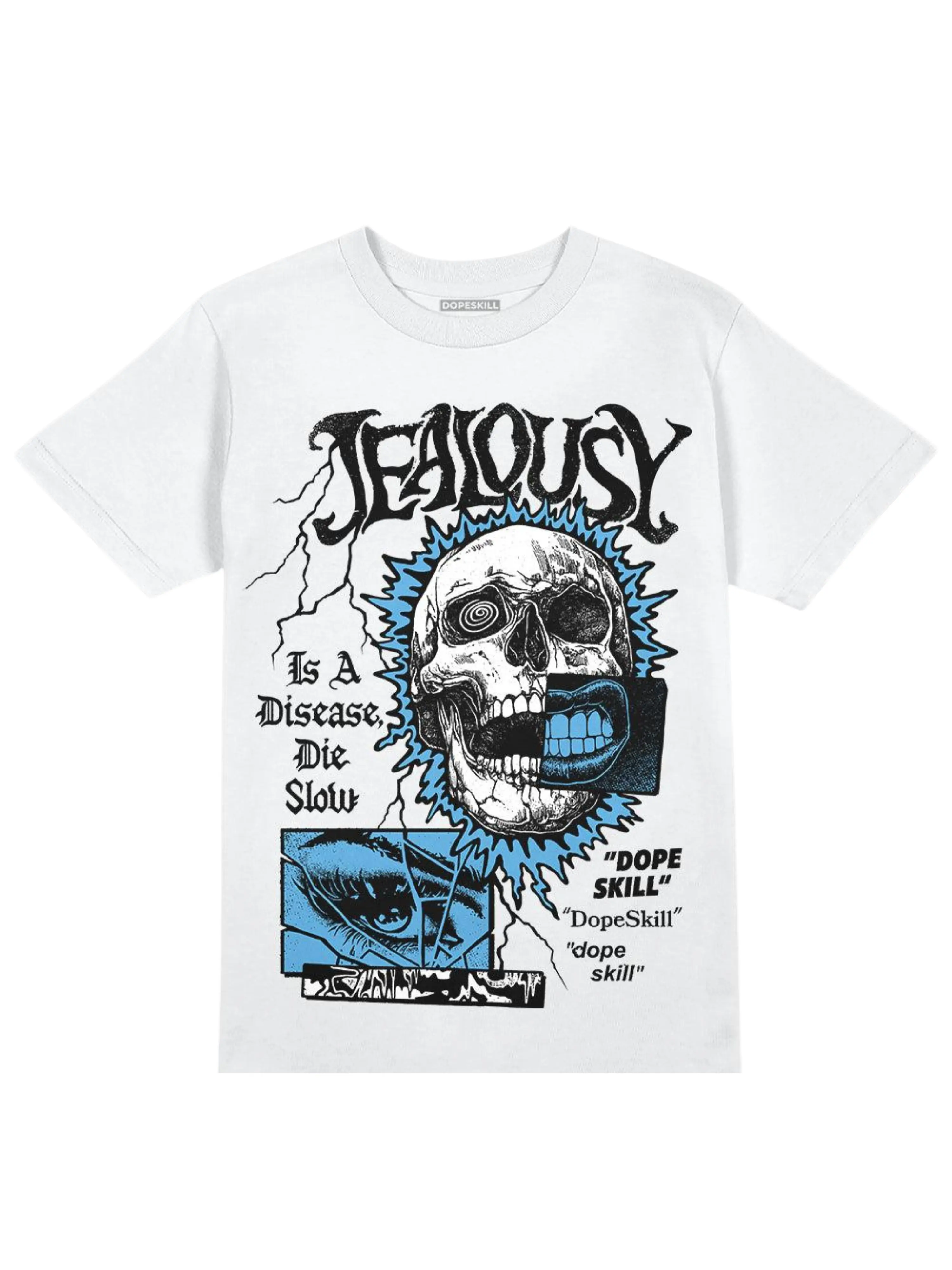 DopeSkill Graphic Tees University Blue 14s Streetwear Unisex Cool T-Shirt Sneaker Colour Matching Jealousy Graphic