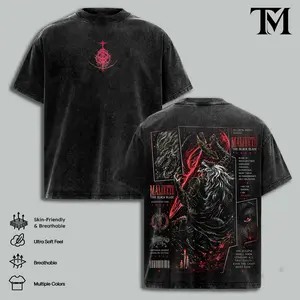 5 Design Elden Ring Vintage Washed Oversized T-Shirt, Ranni, Malenia, Radahn, Maliketh Dark Fantasy Graphic Tee, Tarnished Soulslike RPG Streetwear, Heavyweight Cotton FromSoftware Gamer Merch, Gift for Elden Ring Fans