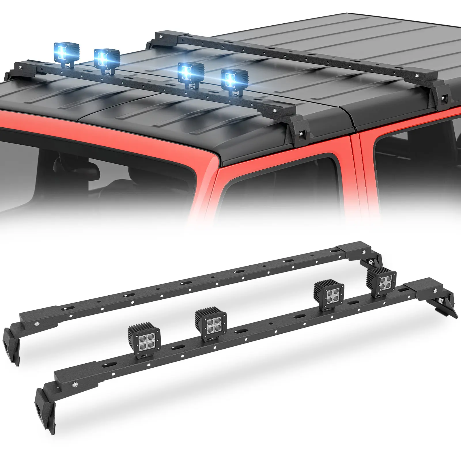 YZONA 400 LBS Car Roof Rack Cross Bars with 4 LED Light Bars, Car Accessory, Auto Accessories, Cargo Carrier for 2007-2026 Jeep Wrangler JK JKU JL JLU Unlimited & Gladiator JT Hardtop