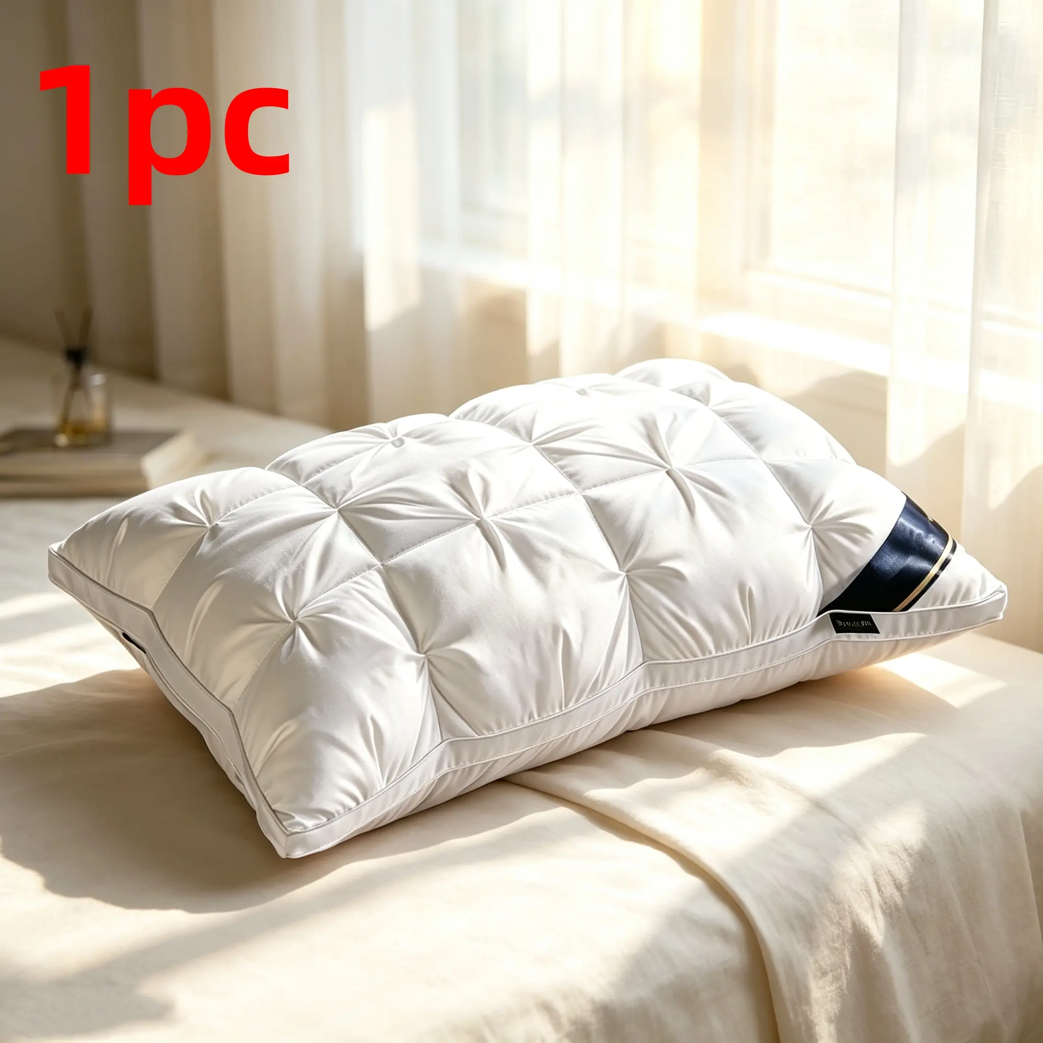1 Set 5-Star Hotel Quality Pillow with Polyester Pillowcase, Ergonomic Deep Sleep Neck Support, All-Season Non-Collapse Core, Flat Weave Soft Surface, Cool, Modern Shape, Machine Wash Sleep Aid Gift