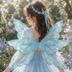 Festive Event Costume Prop, Outdoor Photography, Stage Performance, Cosplay Butterfly Fairy Wings, Anime Convention Role Play Accessory, Blue Dreamy Six-Leaf Wings