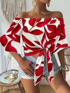 Women's Casual Boho Bohemian Leaf Printed Top, Ladies' Fashionable Blouse, Comfortable Daily Wear, Stylish Women's Clothing, Perfect for All Occasions