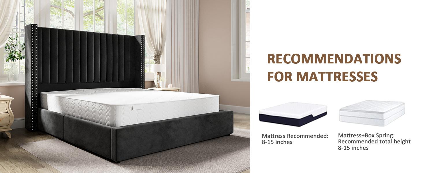 AMERLIFE Bed Frame with Headboard Lift Up Storage Bed, Velvet Upholstered Bed Frame With Channel Tufted Wingback Headboard/Christmas Gift/Best Gift Ideas