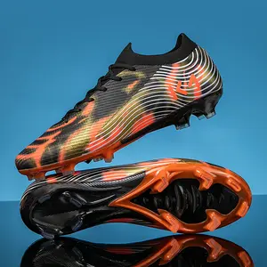 KA Velocity Soccer Cleats | Professional AG/FG studs | Ultra-lightweight training shoes | 3D wave texture for ball control | Neon tiger and electric teal colors | Sizes 35–45