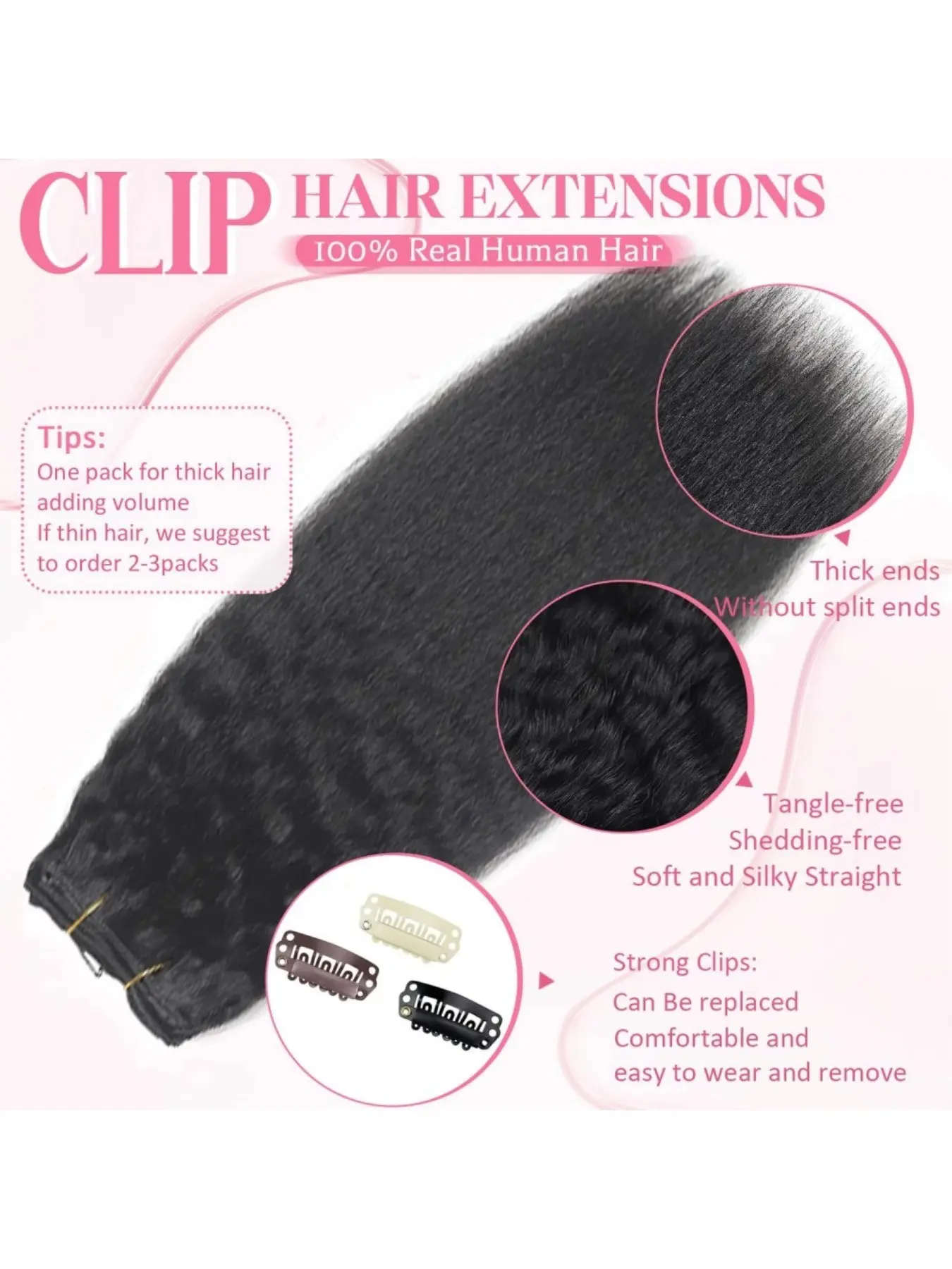Kinky Straight Clip in Hair Extensions Real Human Hair 14-28 