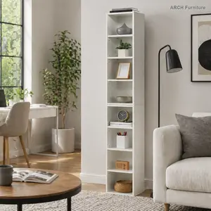 8-Tier MDF Laminate Arch Media Tower Rack, Tall Narrow Storage Cabinet with Adjustable Shelves, Sturdy Iron Bars, Multi-Functional Office Furniture for Home Office (Includes Hardware)