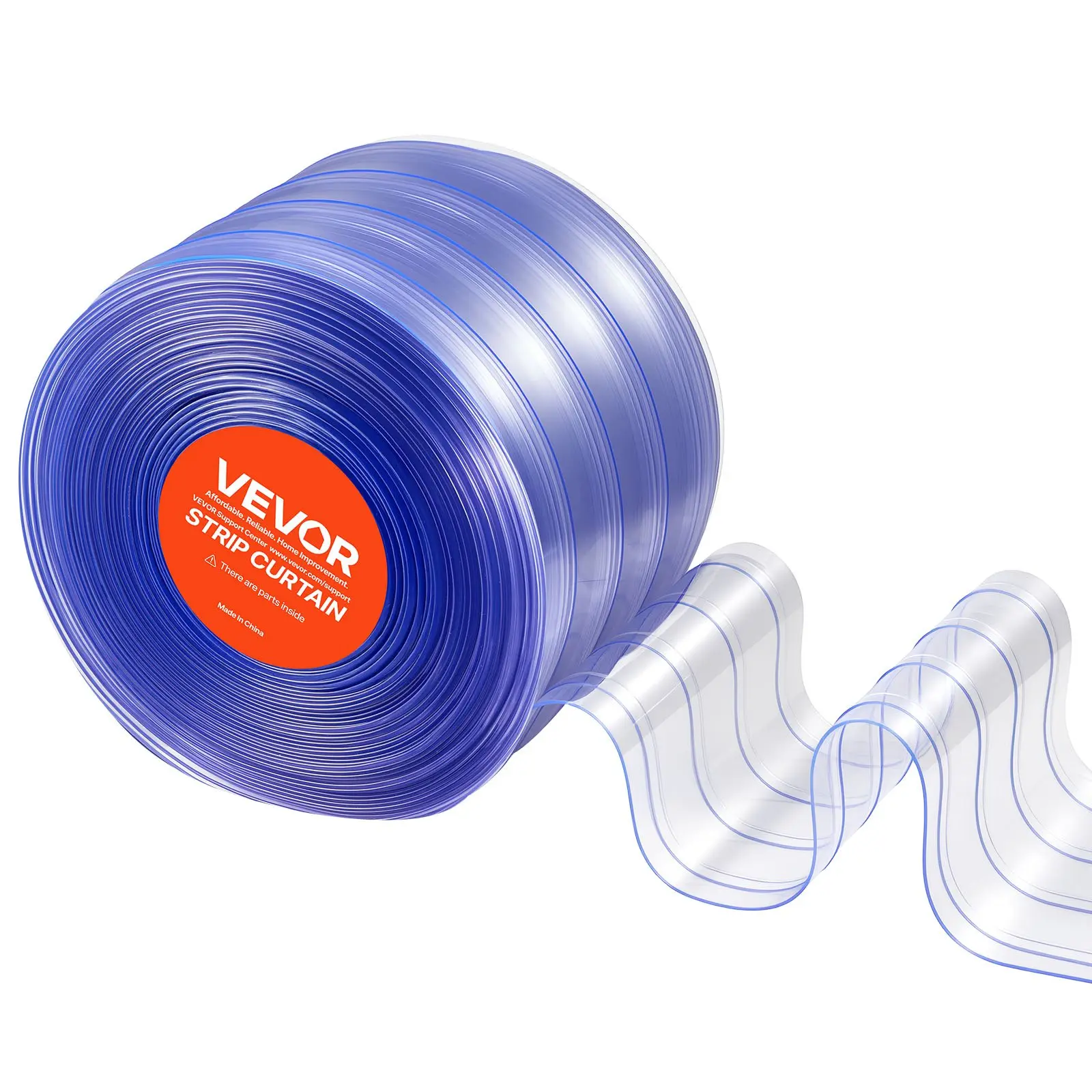 VEVOR Clear PVC Strip Curtain, 75 ft Length x 8 in Width, 75Ftx8in, Ribbed Plastic Door Strip Bulk Roll, PVC+Dotp, Garage, Warehouse, Pet Animal House