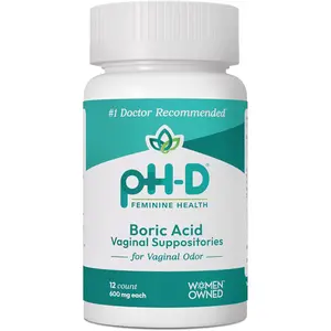 pH-D Feminine Health Support - 600 mg Boric Acid Suppositories - Woman Owned - for Vaginal Odor Use - 12 Count