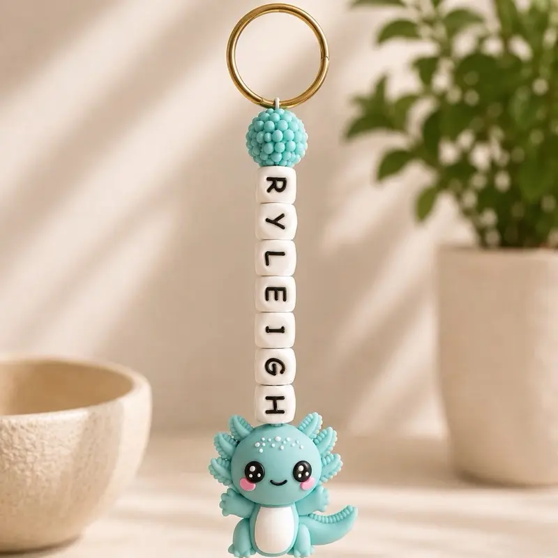 Custom Name Cute Axolotl Animal Figure Pendant Keychain, Stylish Easy-Attachment Bag Charm, Thoughtful Personalized Gift for Axolotl Lovers, Animal Figures