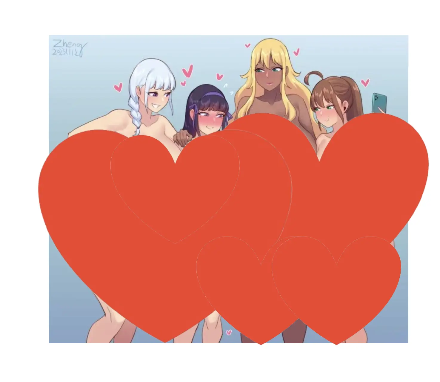 5 inch Gorgeous Futanari Girls Stickers Futa Group 5"