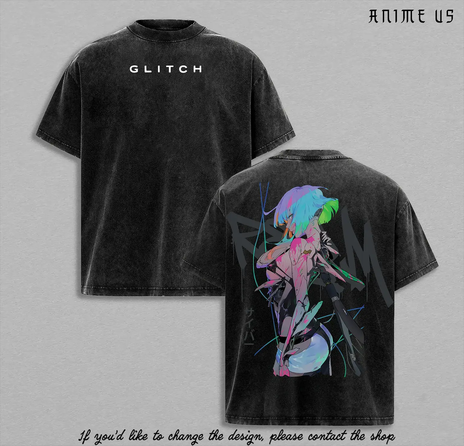 Vintage Washed Lucy Cyberpunk Edgerunners Anime Shirt, Oversized Glitch Graphic Tee Neon Aesthetic Manga TShirt Unisex Streetwear Casual Crew Neck Top For Gym Daily Wear Futuristic Y2K Retro 90s Apparel Trendy Gamer Otaku Gifts Soft Premium Cotton Tees