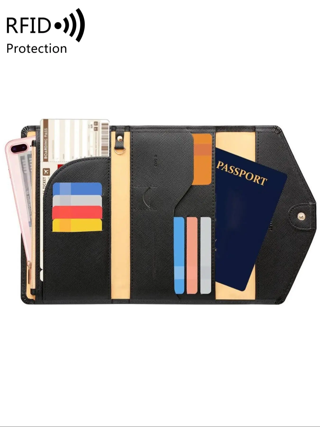 Durable Multi-purpose RFID Blocking Passport Holder, Tri-fold Document Organizer, Passport Bag for Credit Card/ Money/ Cash, Travel Essentials, Travel