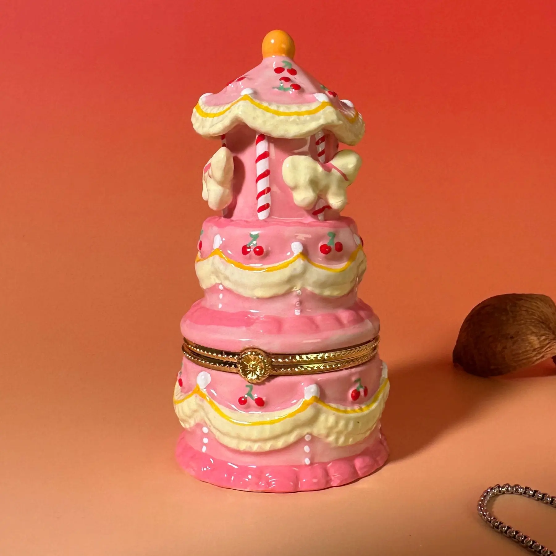 Pink Carousel Cake Trinket Box