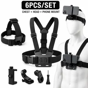 6Pcs Action Camera Mount Kit – Universal Chest & Head POV Mount for GoPro, DJI Osmo & Smartphones – Adjustable Hands-Free Accessories for Cycling, Hiking, Fishing & Gym